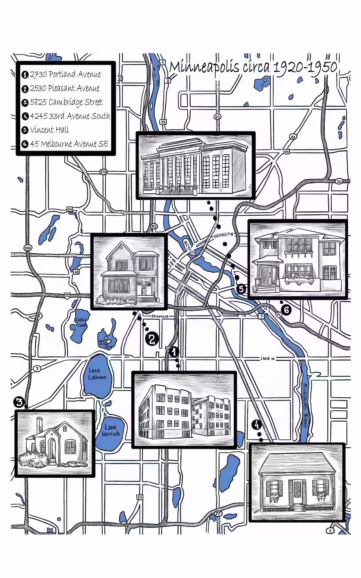 Illustrated map of local landmarks