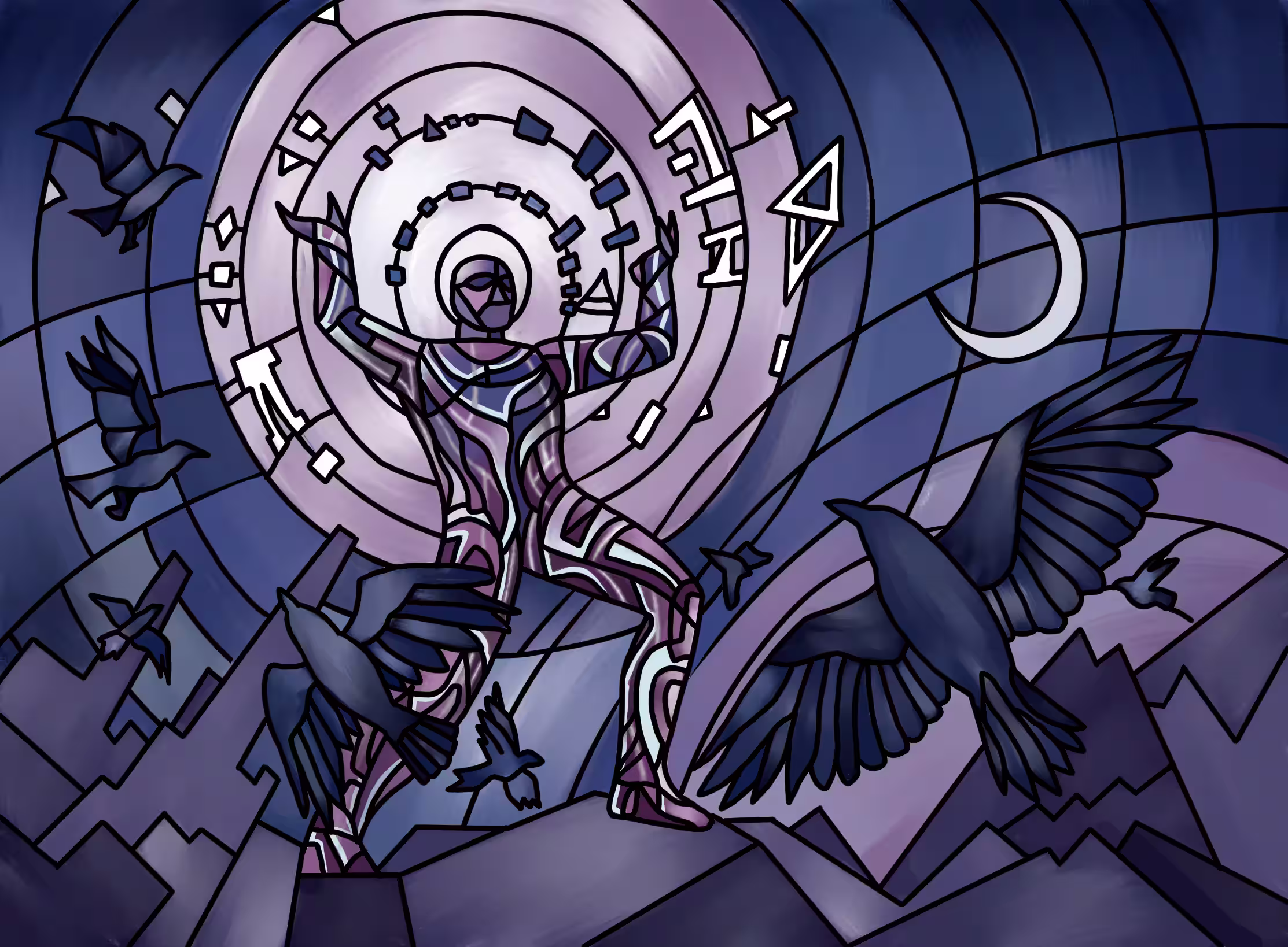Bran 1.0 Netrunner raven flying through a magical portal