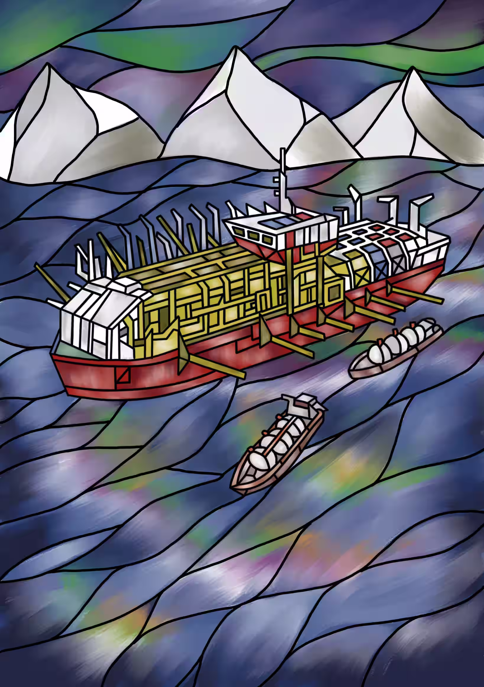 OB Superheavy Logistics cargo ship in icy waters