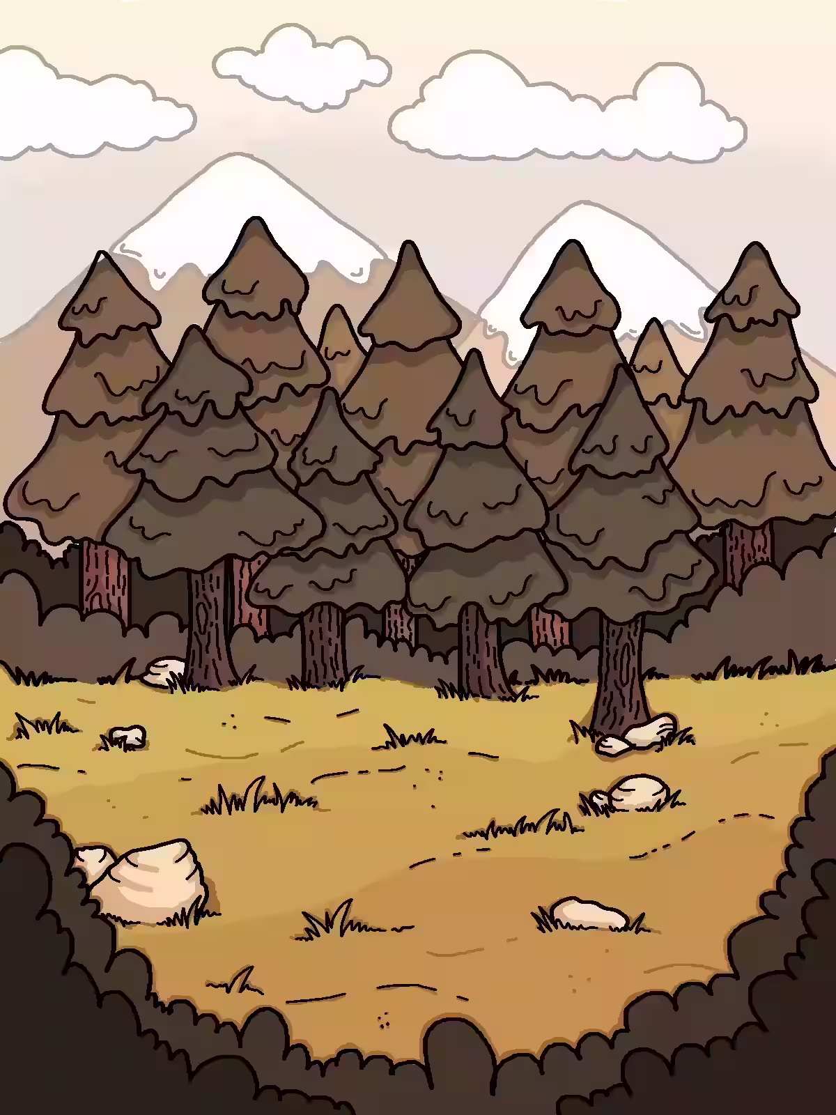 Pine forest with mountains in the background