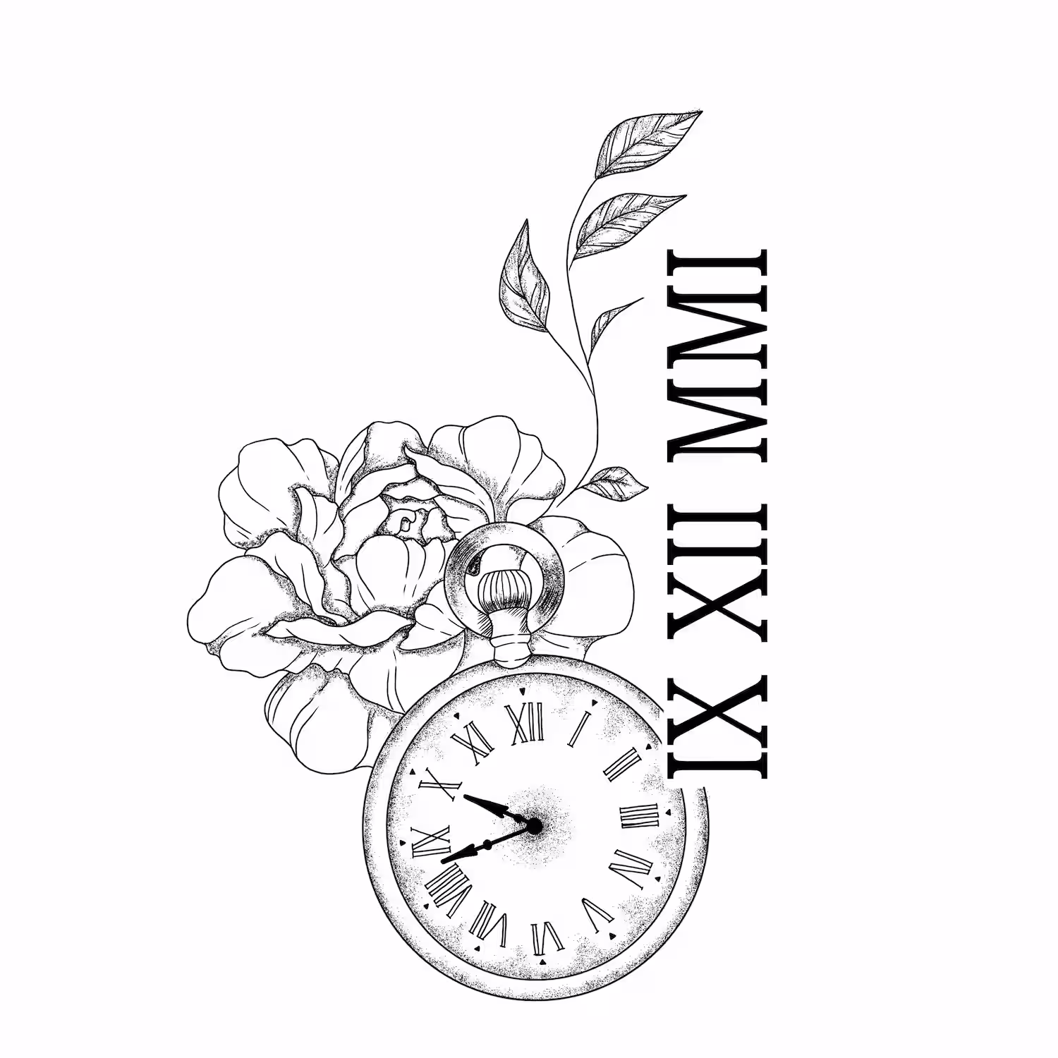 Pocket watch with roses and Roman numerals