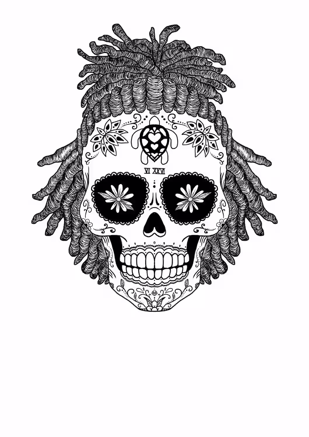 Sugar skull with dreadlocks hairstyle